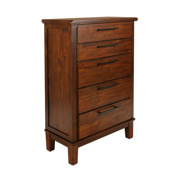 The Cagney 5-Drawer Chest in Chestnut Brown is a harmonious blend of durability, timeless design, and practical storage, making it a valuable addition to any bedroom. This chest is meticulously constructed from solid Rubberwood, premium engineered woods, 