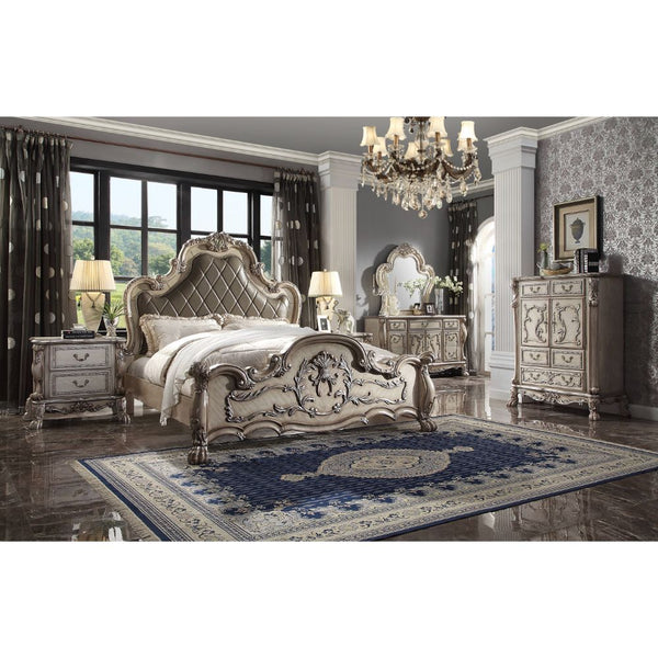 Dresden - Queen Bed - Vintage Bone White & PU - 72"