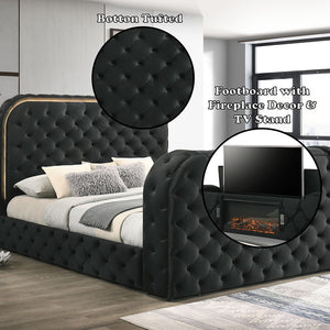  Fireplace & TV Stand - Black Upholstery Velvet