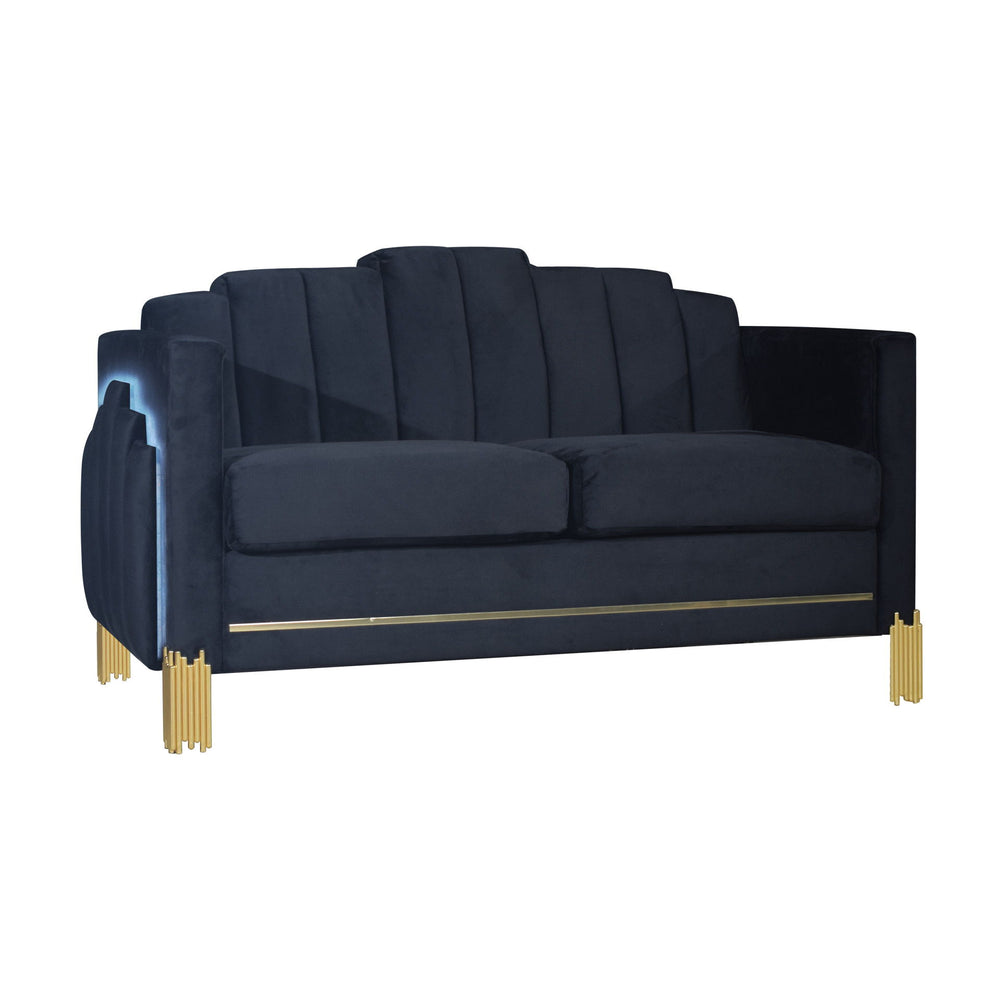 Introducing the Empire Loveseat, a durable and stylish addition to your living space. Crafted with an eco-friendly manufactured wood frame, this 2-seater loveseat ensures lasting strength and durability. Upholstered in luxurious 100% midnight black polyes
