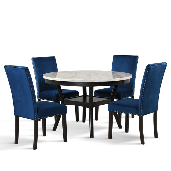  accompanied by four stunning blue velvet chairs. Craft