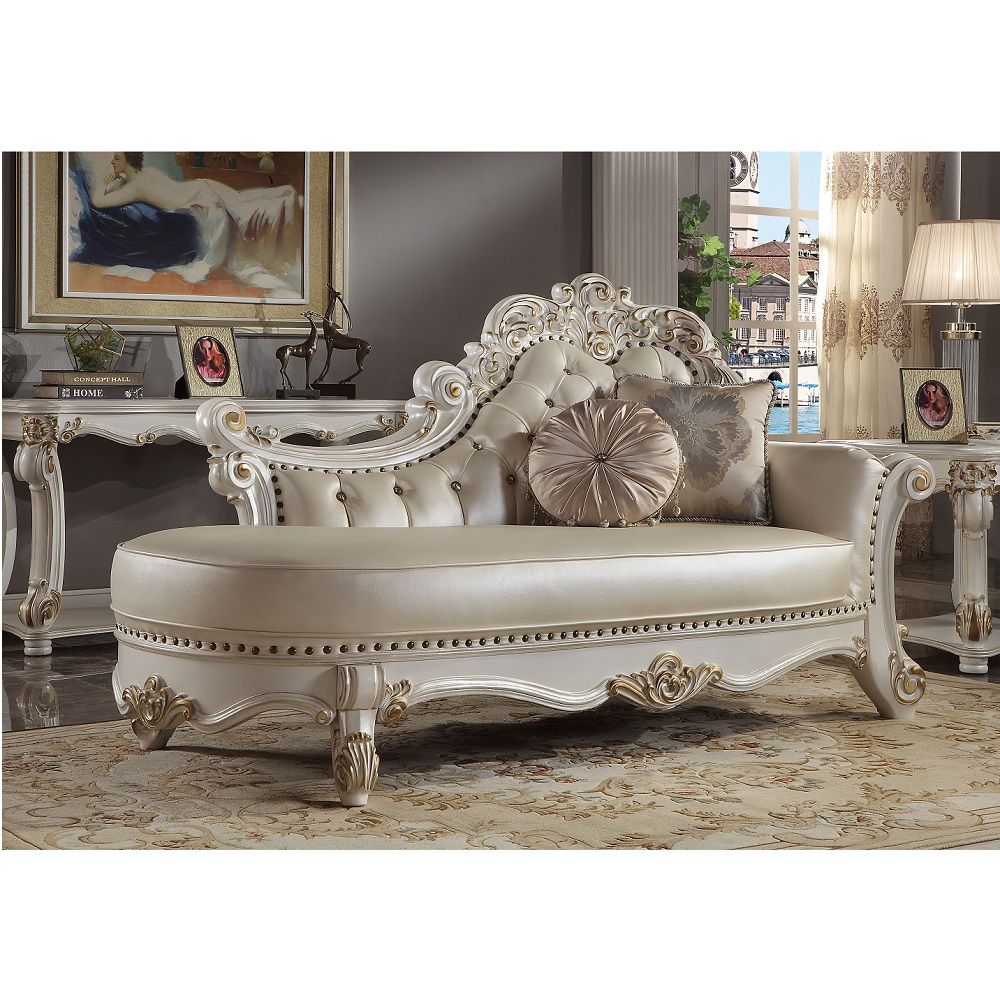 Assembled, with 2 Pillows (RF Half Back & Arm) Button Tufted Backrest Padded Seat, Back & Arms: PU Cushion with Nailhead Trim Tight Back & Loose Seat Cushion (Seat Cushion: welt trim and velcro strips) Ornamental Trim: Oversized Crown, Scrolled Leg and Ba
