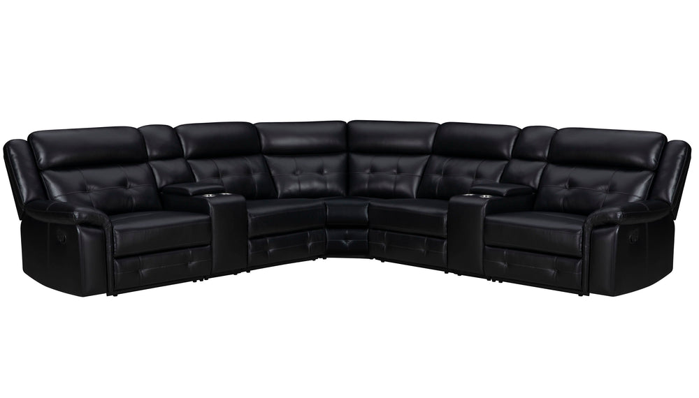Meet Clayton, the ideal sectional that perfectly combines comfort and practicality. This sectional is perfect for any evening with its manual recline feature and a convenient console equipped with cupholders. The inherently cleanable faux leather makes ma