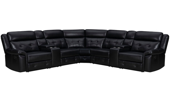 Meet Clayton, the ideal sectional that perfectly combines comfort and practicality. This sectional is perfect for any evening with its manual recline feature and a convenient console equipped with cupholders. The inherently cleanable faux leather makes ma