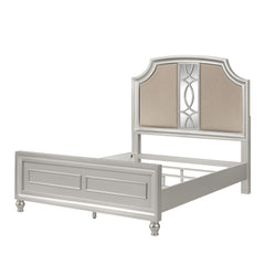 Introducing the Reflection Bed in Silver, meticulously crafted for enduring strength and durability with solid Pine and high-quality manufactured wood. Its glamorous matte silver finish exudes elegance, accentuating the mirrored panel and silver nailhead 