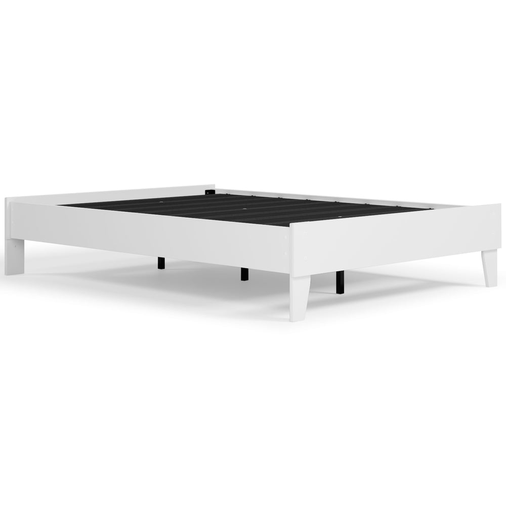 The perfect marriage of contemporary and casual style, this full platform bed is a charming addition to your home. This bed keeps things simple with a crisp matte white finish. Best of all, it includes a footboard, rails and platformâ€“no additional found