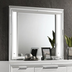  designed to enhance the overall look of your bedroom. The white finish and mirror framing perfectly complement the modern Italian design of the dresser. Featuring a touch LED light