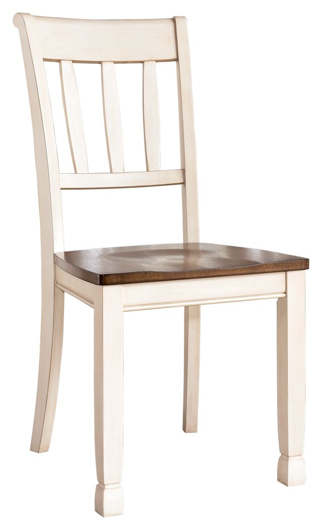 Incorporate cottage-cool warmth in your dining space with this dining room side chair in a classic rake back design. A two-tone finish serves up twice the charm and character.<br><br><b>Additional Dimensions</b><br><ul><li>Seat height: 17.75-"</li><li>Sea