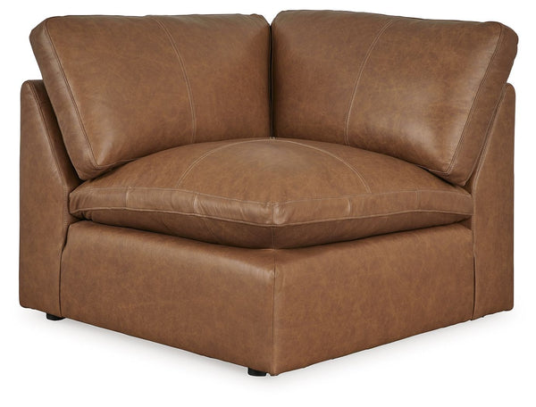 This wedge is made with a combination of 100% top grain leather and faux leather upholstery. Fully finished on all sides, it pairs with other items in the series to make a modular sectional.<br><br><b>Additional Dimensions</b><br><ul><li>Seat height: 20-"