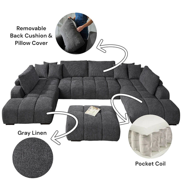 Chosen - Sectional Sofa With 3 Pillows - Dark Gray