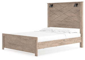 Senniberg - Light Brown / White - Queen Panel Bed with Sconce Lights