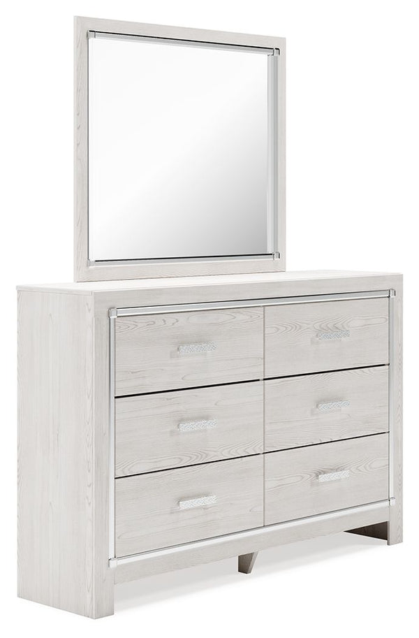 The epitome of fashion-forward design, this dresser with mirror set is a beautiful blend of comfort and luxury. Shiny chrome-tone accents, a pearlized finish and mosiac pulls bring a glam touch to the richly rustic appearance. Six smooth-gliding drawers p