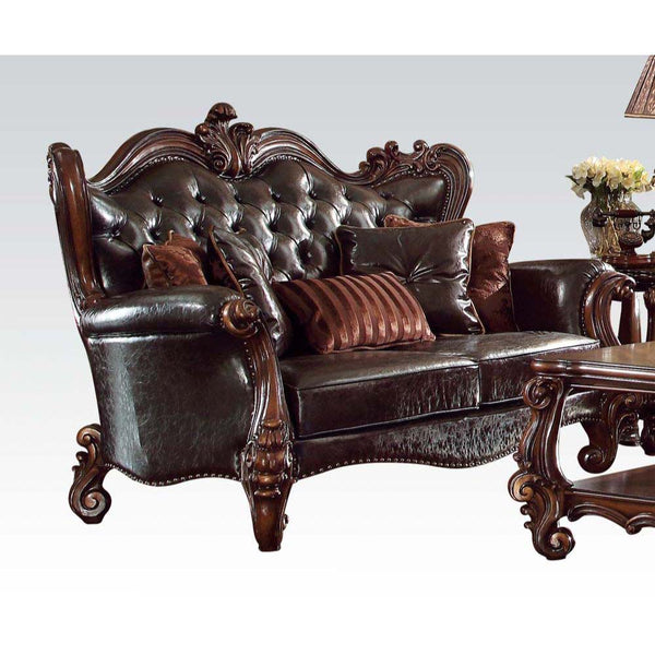 Assembled, w/5 Pillows â€¢ Tight Back & Loose Seat Cushion â€¢ 2 Seat Cushion Reversible?? w/Welted Edge â€¢ Button Tufted/Curved Back â€¢ Rolled/Flared Armrest â€¢ Curved Trim: Back/Crown/ Legs: Scrolled/Leaves Ornamental Details & Nailhead Trim<br/><br/
