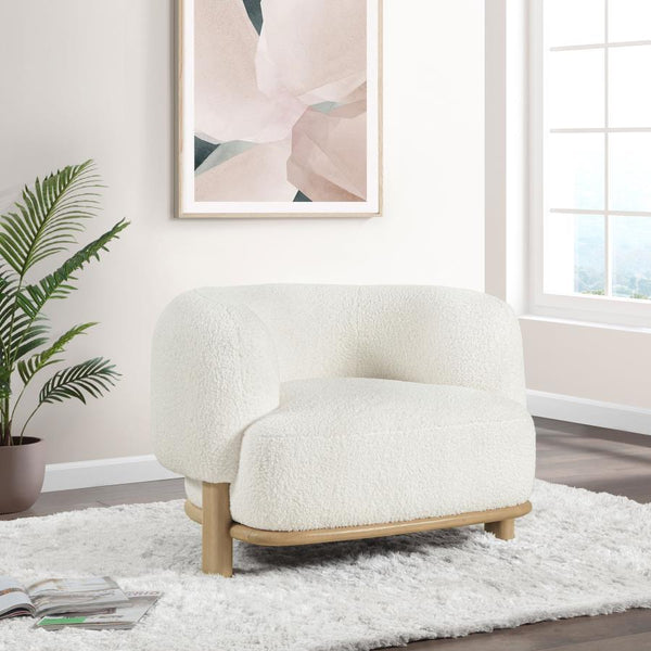  approachable living room aesthetic around this charming modern accent chair. It-'s a barrel back silhouette that impresses with strong