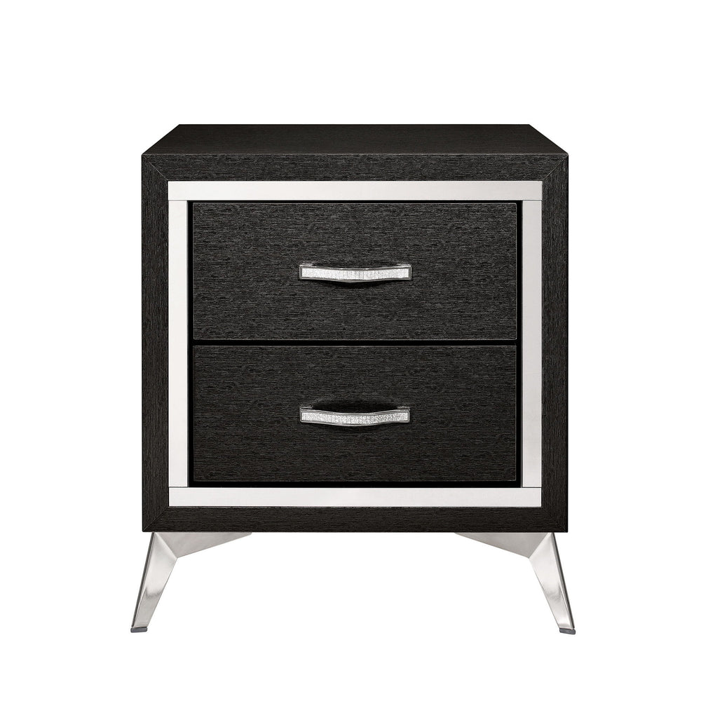 The Huxley 2-Drawer Nightstand in Black offers a blend of contemporary glam and durable construction for your bedroom. This nightstand is carefully crafted from manufactured woods and eco-friendly decorative laminate, ensuring it will last for years. The 