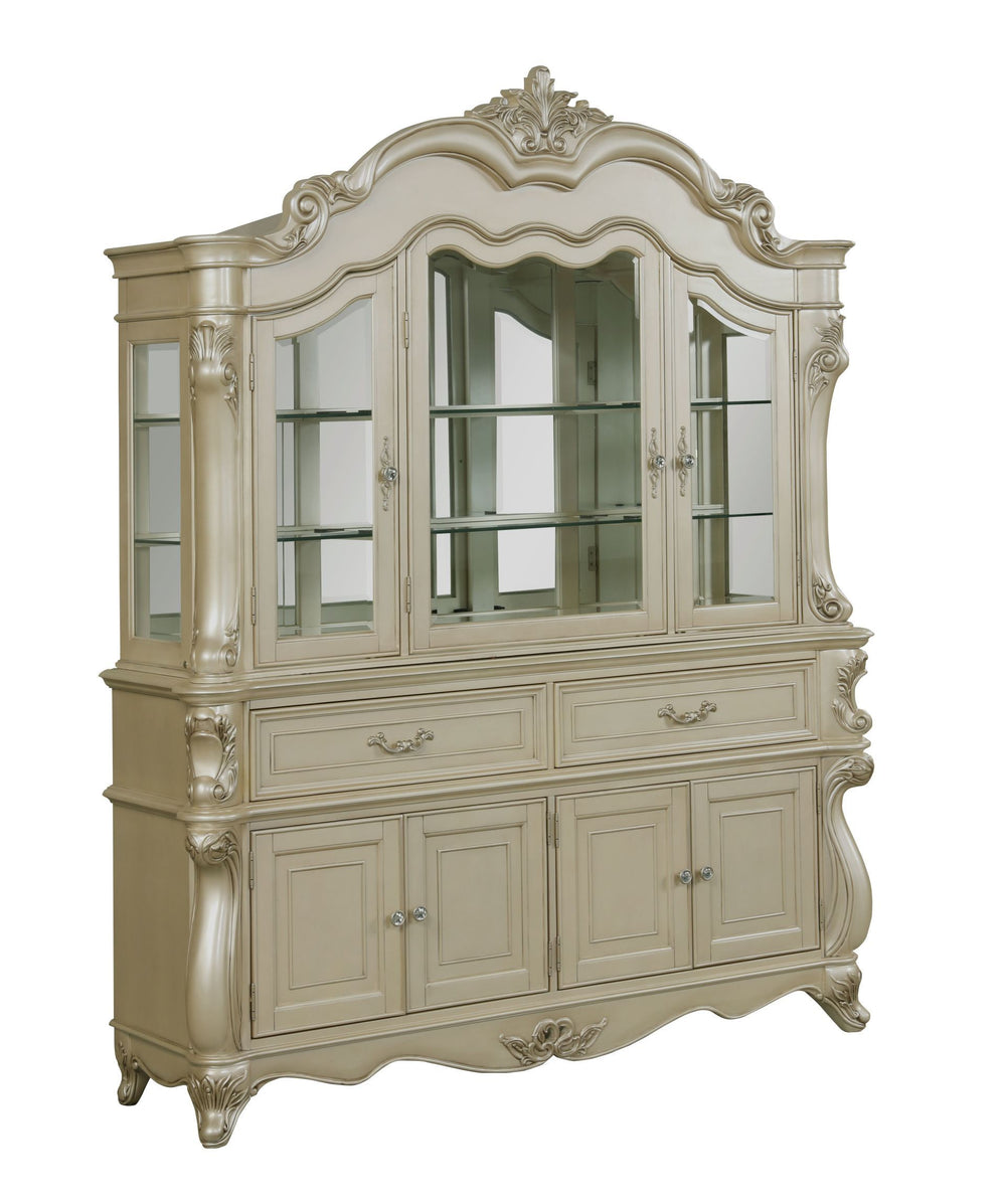 Designed to be used with the matching Buffet , the Monique China Hutch in Champagne combines timeless elegance with heirloom-quality construction. Crafted from poplar solids and birch veneers, this piece is built to last, ensuring strength and durability.