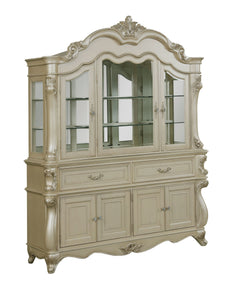 Designed to be used with the matching Buffet , the Monique China Hutch in Champagne combines timeless elegance with heirloom-quality construction. Crafted from poplar solids and birch veneers, this piece is built to last, ensuring strength and durability.