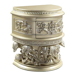 Vatican - Nightstand - Beige - 31-"<br/><br/><b>Product Features</b><ul><li>Button Tufted</li><li>Scrolled Floral & Upholstery Headboard & Footboard</li><li>Feltlined Drawer</li><li>Metal Side Drawer Glide</li><li>2/3 Drawer Extension</li><li>Safety Stop 