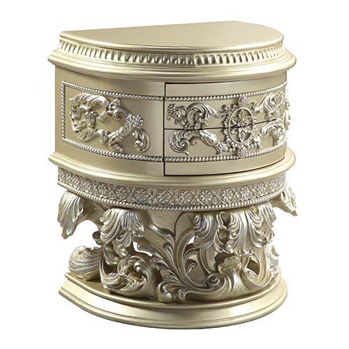 Vatican - Nightstand - Beige - 31-"<br/><br/><b>Product Features</b><ul><li>Button Tufted</li><li>Scrolled Floral & Upholstery Headboard & Footboard</li><li>Feltlined Drawer</li><li>Metal Side Drawer Glide</li><li>2/3 Drawer Extension</li><li>Safety Stop 