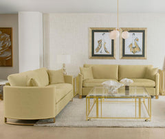 Corliss - 2 Piece Velvet Upholstered Sofa Set - Camel