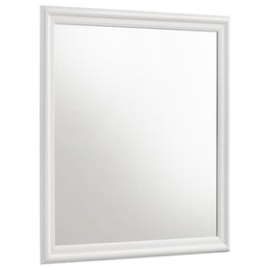 Upgrade your dresser with the addition of a framed dresser mirror. It-'s a timeless look, featuring molded trim that adds a classic touch of character to your bedroom. The mirror boasts flat glass for an understated look. A white finish graces the frame, 