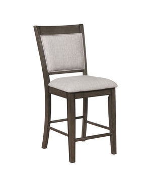 Elevate your dining space with this sophisticated counter height dining set, designed to blend seamlessly with both modern and classic interiors. The set features a striking dark gray finish that adds depth and richness, complemented by the sleek lines an
