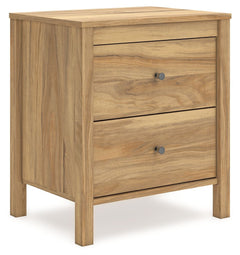 This nightstand puts the dream of a casual bedroom retreat beautifully within reach. A warm light brown finish over replicated hickory grain exudes a homey vibe. The smooth-gliding drawers are exceptionally handy for bedside storage. Itâ€™s a simply relax