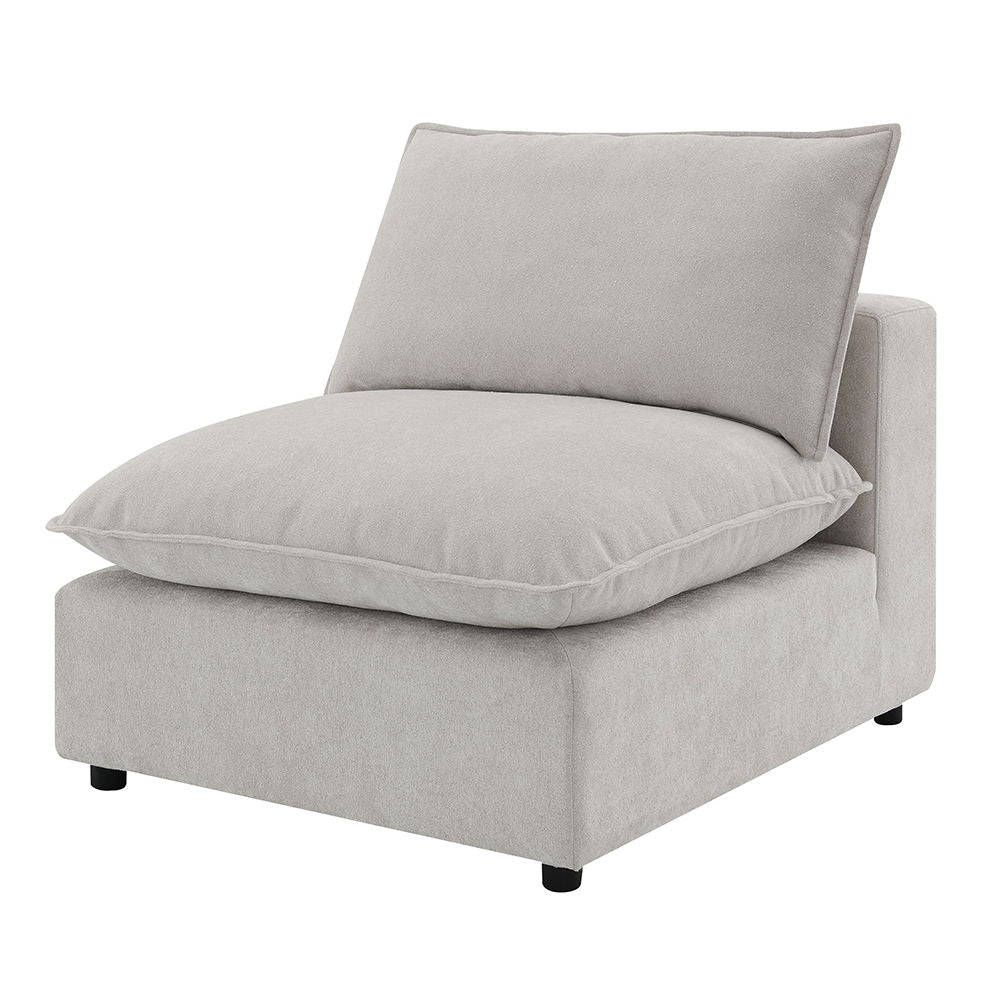 Marisa - Modular Armless Chair - Beige Boucle<br/><br/><b>Product Features</b><ul><li>Seat Construction: Full Foam</li><li>Wooden Inner Frame</li><li>Loose Seat & Back Cushion</li><li>KD Legs</li><li>Wooden Legs</li><li>Feather Down & Cotton Filled</li></
