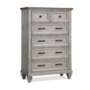 The Mariana 5-Drawer Chest is a remarkable combination of timeless craftsmanship and versatile design, making it a sophisticated addition to any bedroom. Crafted from solid Acacia wood and enhanced with Acacia veneers, this chest is finished with a rich, 
