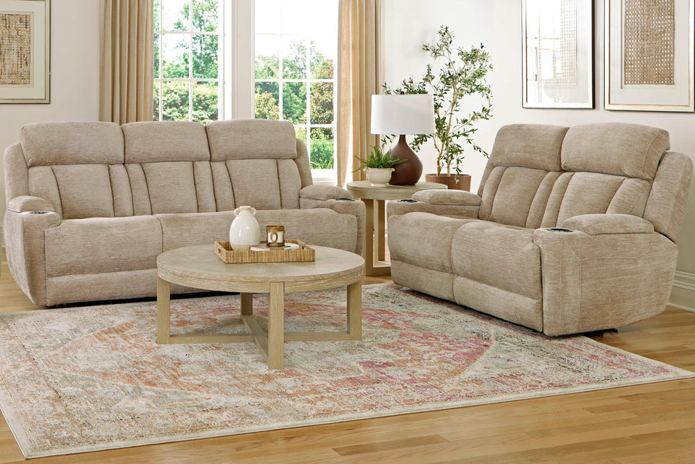 Comfort meets innovation in this inspired Power Sofa, Loveseat & Recliner. The perfect choice for creating a relaxing environment, this stylish model features a smooth motorized reclining motion at just the touch of a button. Integrated beverage holders i