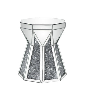 The Noralie End Table is the perfect centerpiece for any social gathering. It-'s mirrored table top works perfectly with the sparkling faux diamond inlay of the pedestal table base. With stunning design details, this unique accent piece complements a wide