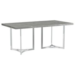 Create a sophisticated dining experience with this sleek 72-inch dining table. Crafted with a durable engineered wood substrate, the tabletop features a stunning grey faux marble laminate finish that mimics the look of real stone. Its modern aesthetic is 