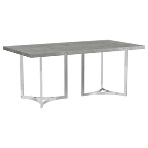 Create a sophisticated dining experience with this sleek 72-inch dining table. Crafted with a durable engineered wood substrate, the tabletop features a stunning grey faux marble laminate finish that mimics the look of real stone. Its modern aesthetic is 