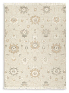 Bring modern life into balance with the rhythms and beauty of nature. This area rug has the vintage look of an heirloom. Blooming with graceful florals in neutral tones and surrounded by fringe edging, it adds style to any lounge space.<br/><br/><b>Produc