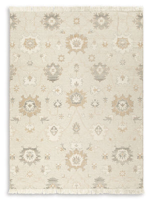 Bring modern life into balance with the rhythms and beauty of nature. This area rug has the vintage look of an heirloom. Blooming with graceful florals in neutral tones and surrounded by fringe edging, it adds style to any lounge space.<br/><br/><b>Produc