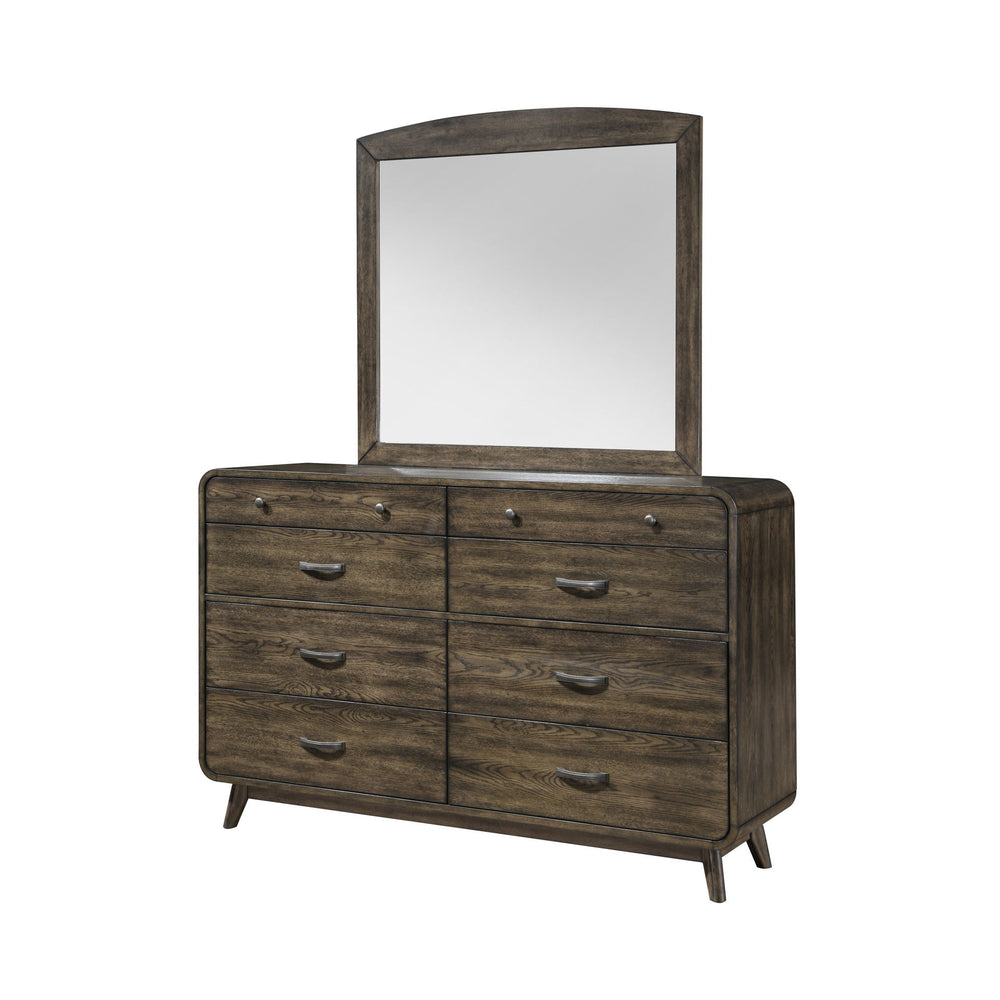 The Rex Mirror in Walnut Brown combines durability and style to enhance any room. This mirror includes a frame crafted from solid rubberwood, manufactured woods, and oak veneers, ensuring stability and longevity. Its classic mid-century modern design feat
