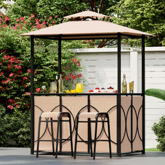 Innovative double roof design for superior ventilation<br>Sun-proof and water-proof canopy fabric for long time outdoor use<br>2 stools can be stored under the bar table for easy storage<br>Versatile for backyards  patios  and poolside settings<br>Wide te