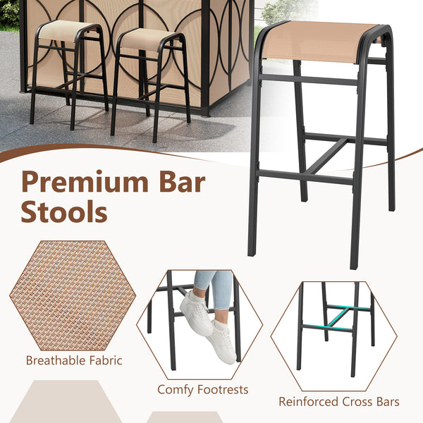 Innovative double roof design for superior ventilation<br>Sun-proof and water-proof canopy fabric for long time outdoor use<br>2 stools can be stored under the bar table for easy storage<br>Versatile for backyards  patios  and poolside settings<br>Wide te