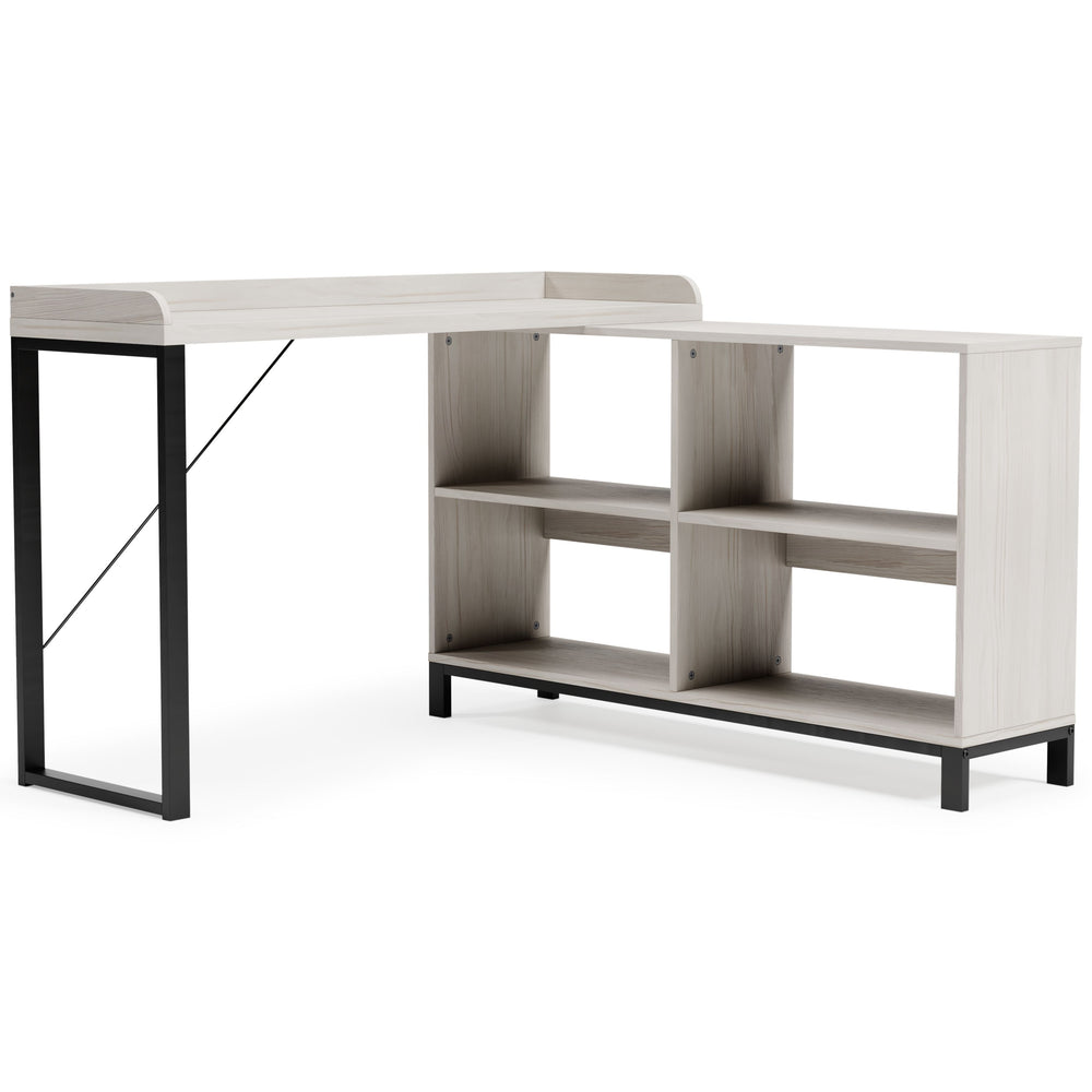 Love an urban farmhouse aesthetic? Make it work to your advantage with this L-desk. A simply striking choice in home office furniture, it has an unmistakably fresh feel thanks to a whitewashed finish and black metal frame. Attached to this casually chic d