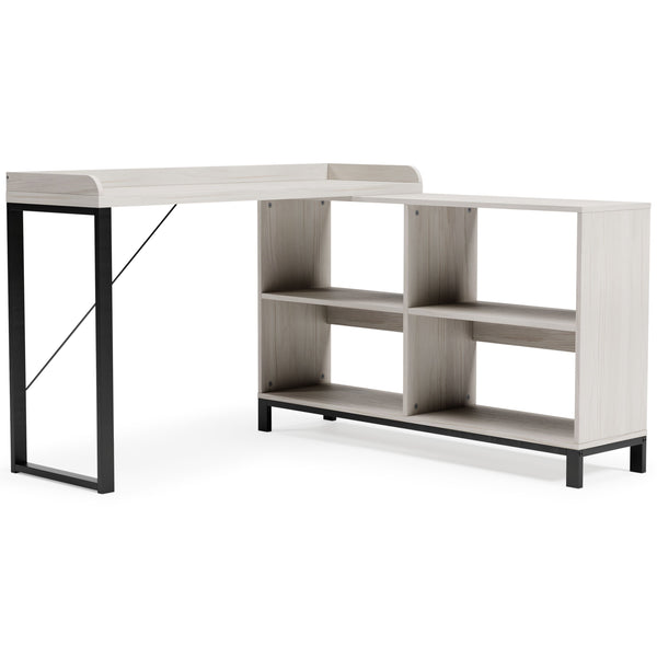 Love an urban farmhouse aesthetic? Make it work to your advantage with this L-desk. A simply striking choice in home office furniture, it has an unmistakably fresh feel thanks to a whitewashed finish and black metal frame. Attached to this casually chic d