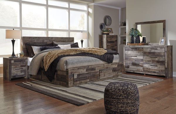 Derekson - King Panel Bed With 4 Storage Drawers - 10 Pc. - Dresser, Mirror, Chest, King Bed, 2 Nightstands - Multi Gray