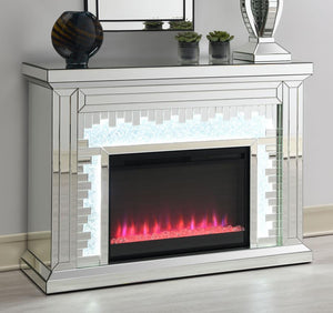  this freestanding fireplace resembles a traditional style flanked by column-l