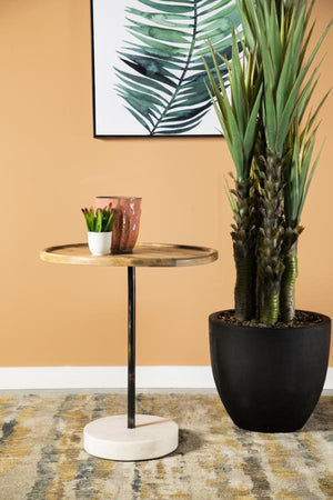 Ginevra - Wood Top Marble Base Table - Natural And White
