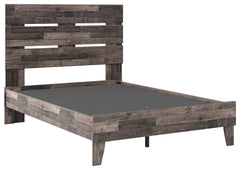 Streamlined design and a stunning finish come together in one simply extraordinary bed. This full panel bed is sure to impress with platform styling and a rich brown finish over replicated pine grain texture. Its mid-century profile is a nod to the past, 