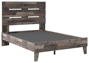 Streamlined design and a stunning finish come together in one simply extraordinary bed. This full panel bed is sure to impress with platform styling and a rich brown finish over replicated pine grain texture. Its mid-century profile is a nod to the past, 