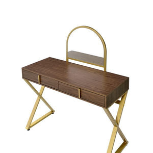 Coleen - Vanity Desk - Walnut & Gold Finish