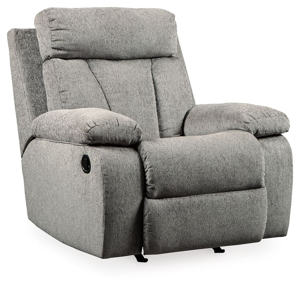 The Mitchiner rocker recliner is the ideal seat for one. This recliner is plush in all the right places, and will support you for longer than you can binge watch your favorite TV show. The neutral upholstery begs for a patterned throw pillow and some of y
