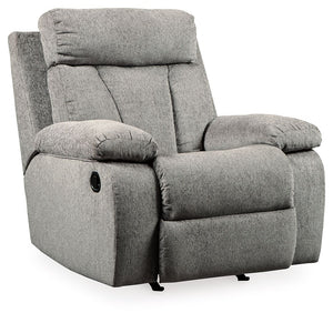 The Mitchiner rocker recliner is the ideal seat for one. This recliner is plush in all the right places, and will support you for longer than you can binge watch your favorite TV show. The neutral upholstery begs for a patterned throw pillow and some of y