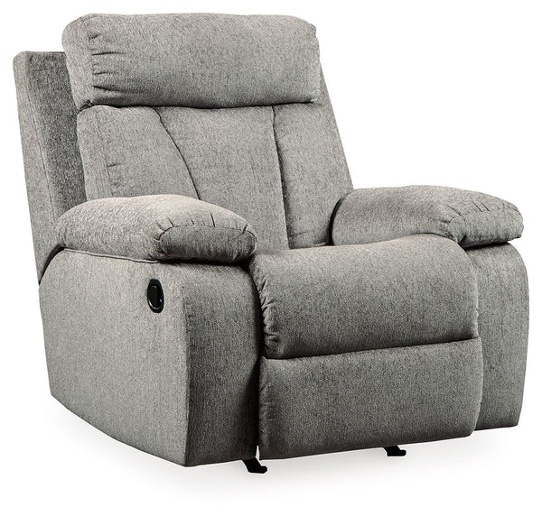 The Mitchiner rocker recliner is the ideal seat for one. This recliner is plush in all the right places, and will support you for longer than you can binge watch your favorite TV show. The neutral upholstery begs for a patterned throw pillow and some of y