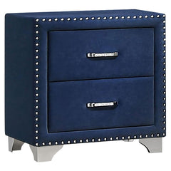 You-'ve never seen furniture so elegant until this nightstand entered the picture. Entirely upholstered in velvet, this nightstand is a conversation starter. It has two spacious drawers to store your bedside items. Nail head trim makes a glorious statemen